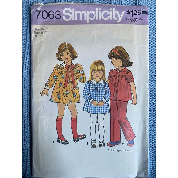 Simplicity 7063 Sewing pattern girls dress top pants 1960s size 6 - Picture 1 of 5